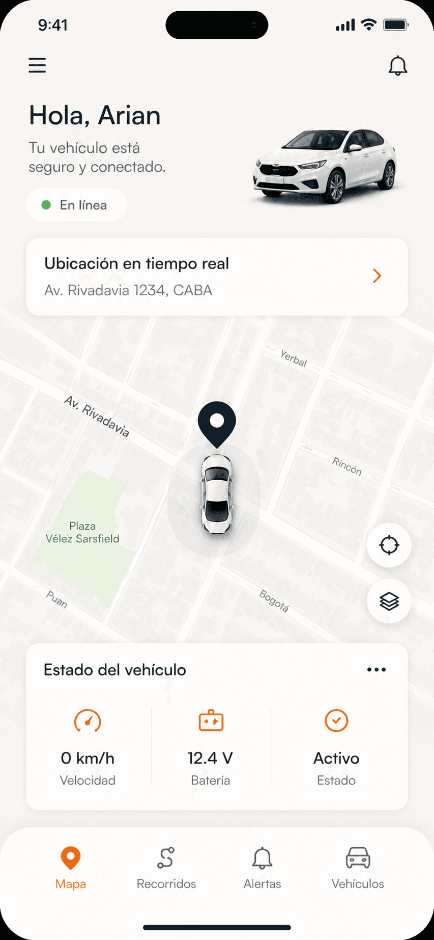 Mapa de ubicación vehicular en tiempo real en la app Tracker